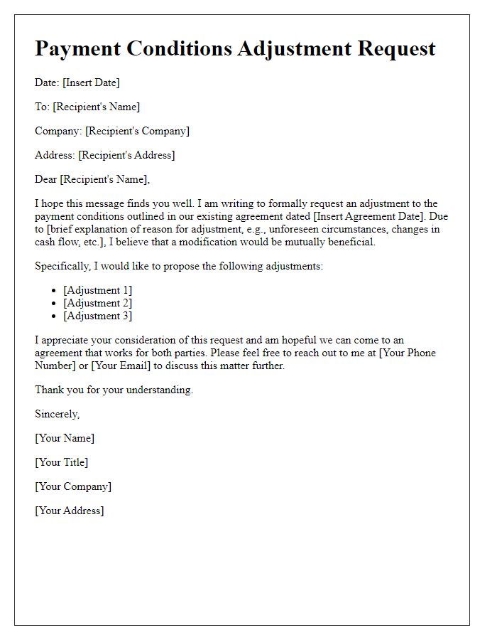 Letter template of payment conditions adjustment request