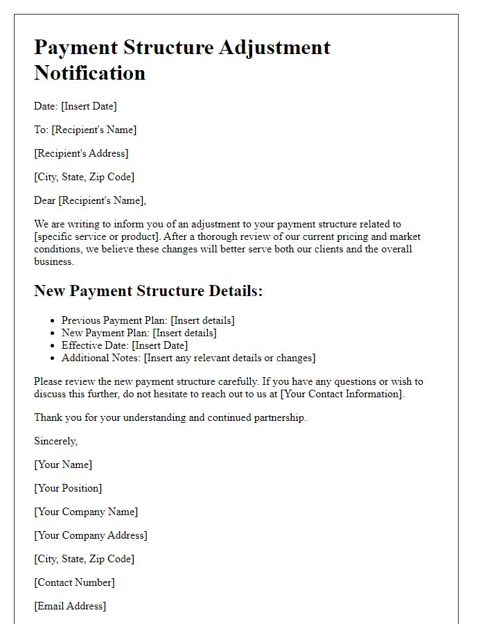 Letter template of payment structure adjustment