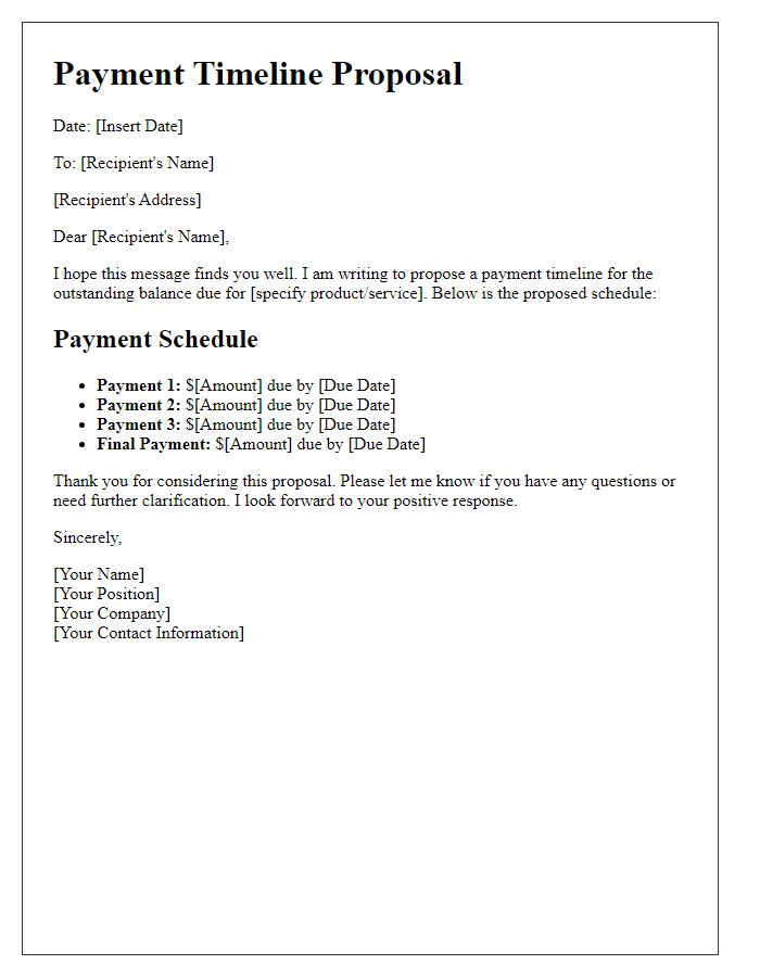 Letter template of payment timeline proposal