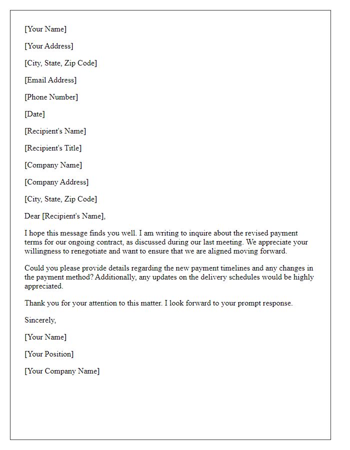 Letter template of revised payment terms inquiry