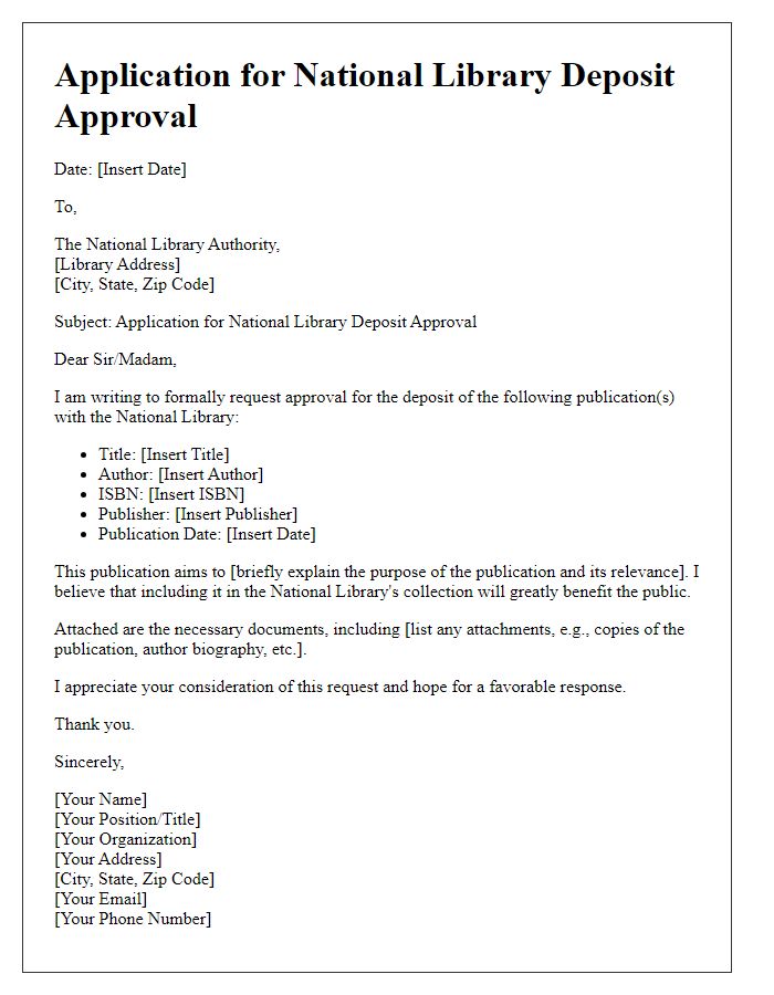 Letter template of application for national library deposit approval