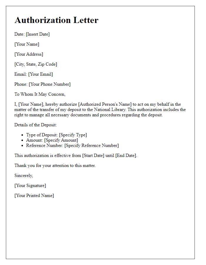 Letter template of authorization for national library deposit transfer