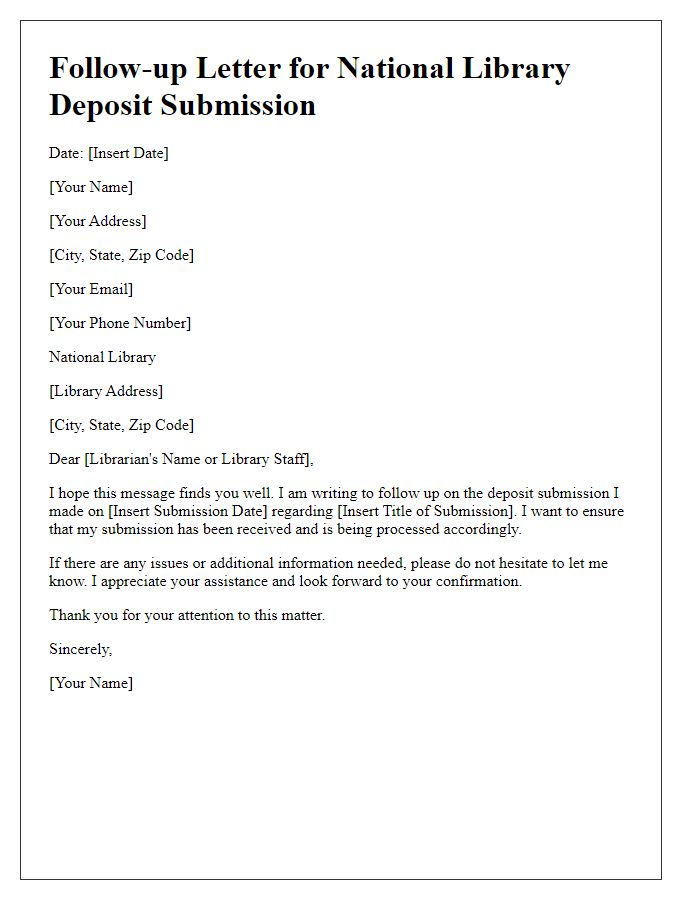 Letter template of follow-up for national library deposit submission