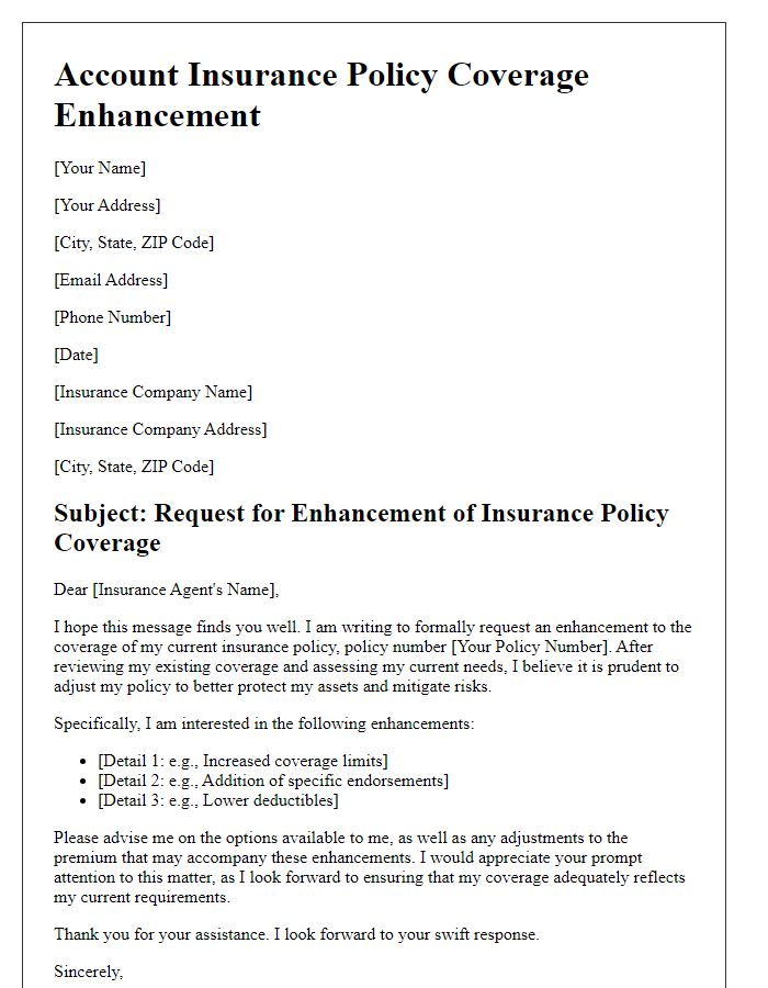 Letter template of account insurance policy coverage enhancement