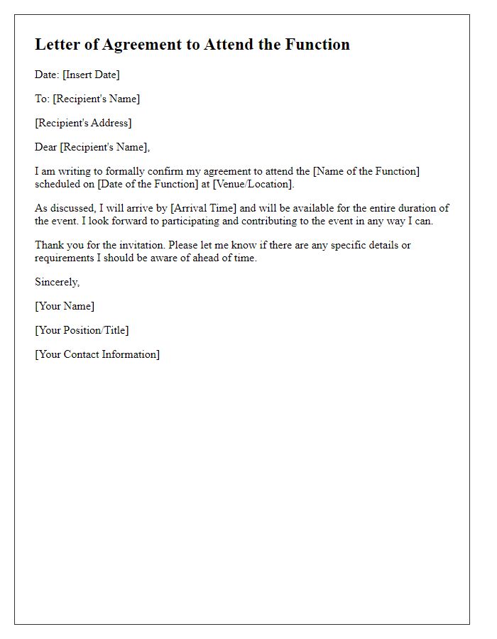 Letter template of agreement to attend the function