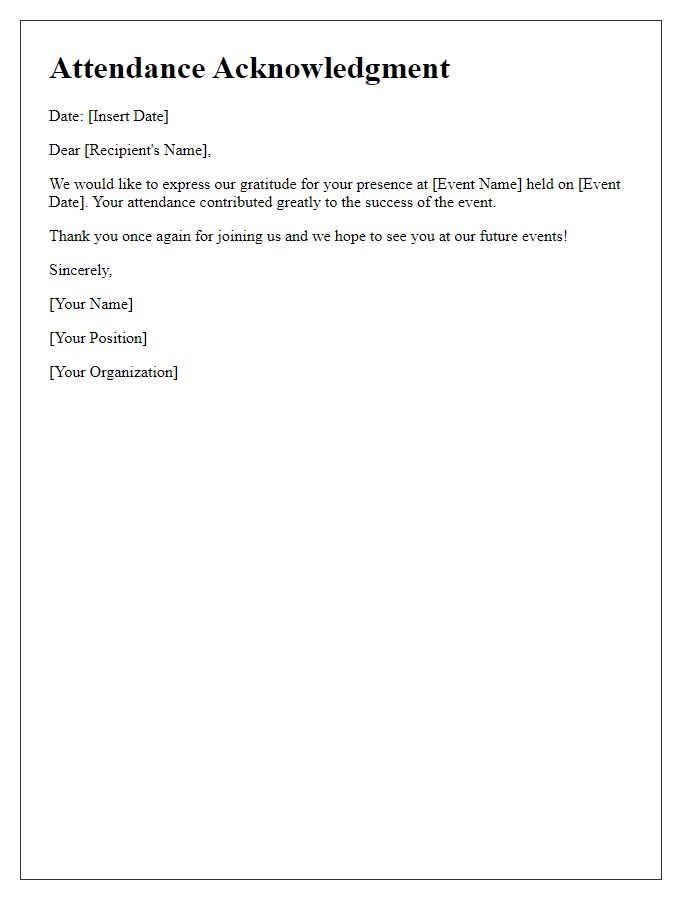 Letter template of attendance acknowledgment for the event