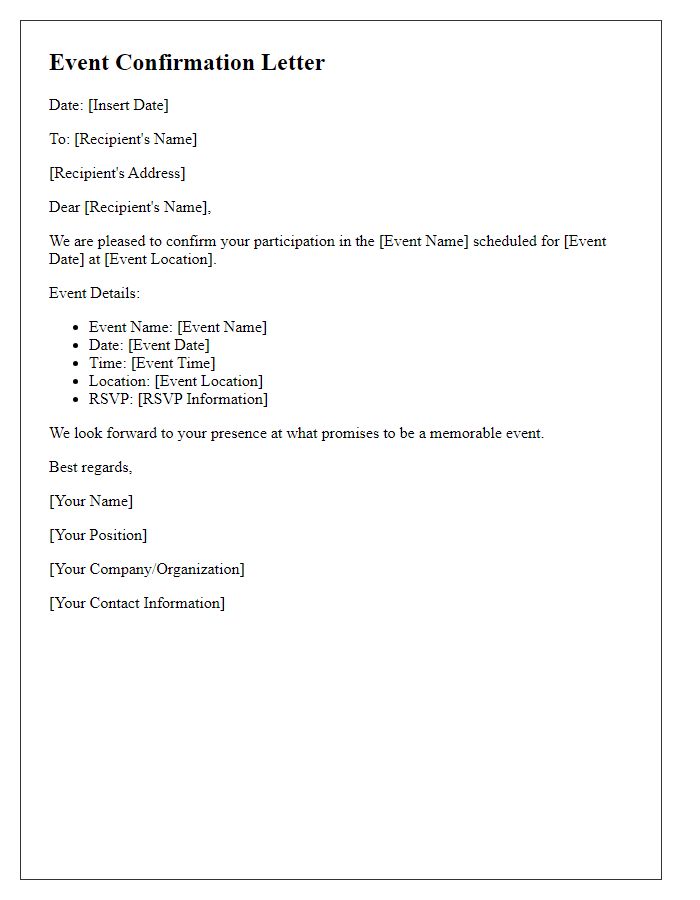 Letter template of event confirmation letter