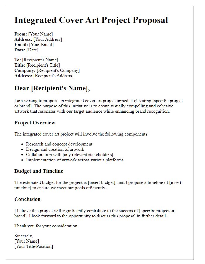 Letter template of integrated cover art project proposal