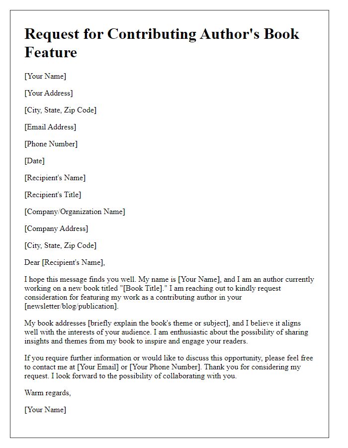 Letter template of request for contributing authors book feature