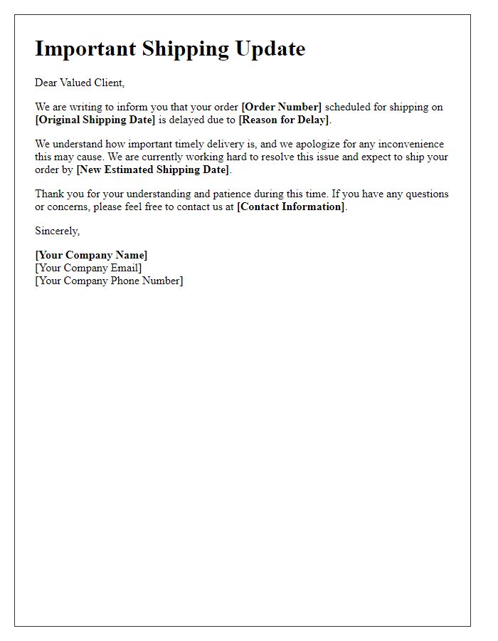 Letter template of shipping delay announcement to clients