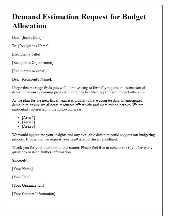 Letter template of demand estimation request for budget allocation