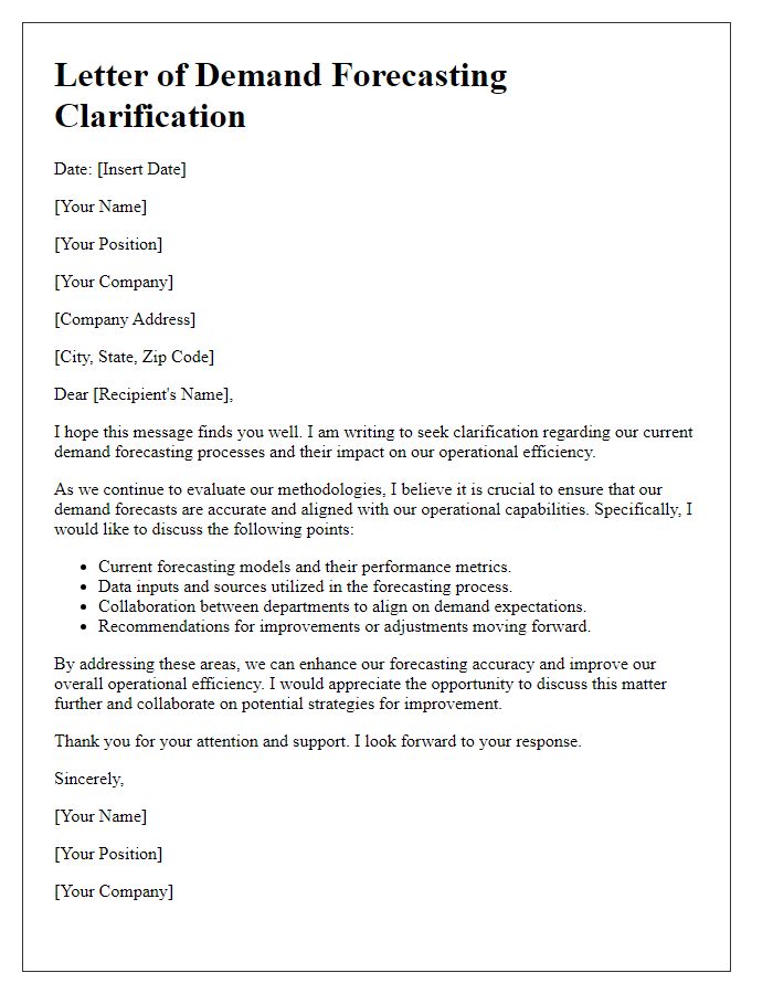 Letter template of demand forecasting clarification for operational efficiency