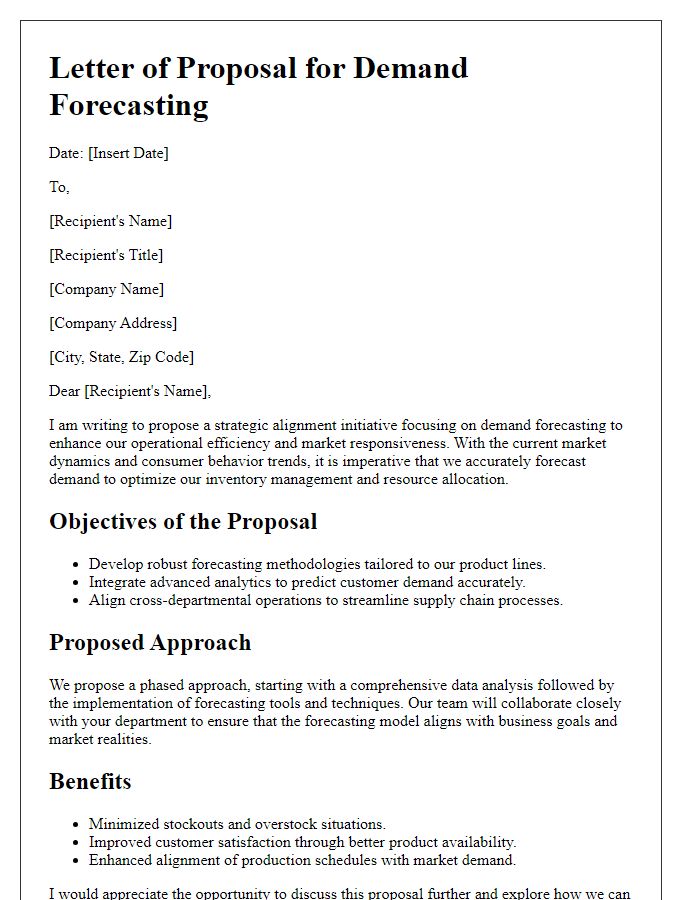 Letter template of demand forecasting proposal for strategic alignment