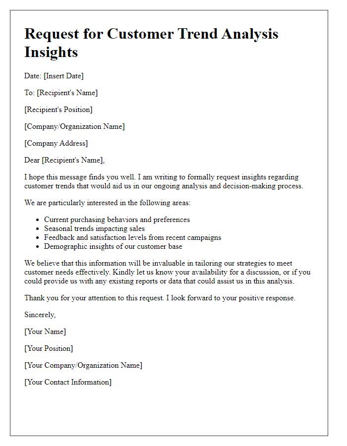 Letter template of demand insights request for customer trend analysis