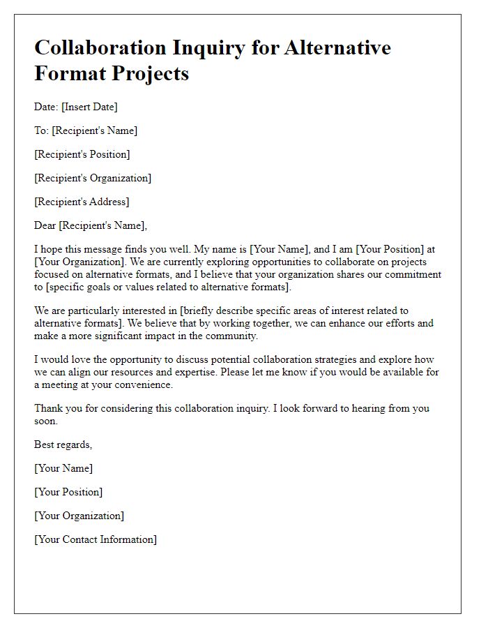 Letter template of collaboration inquiry for alternative format projects