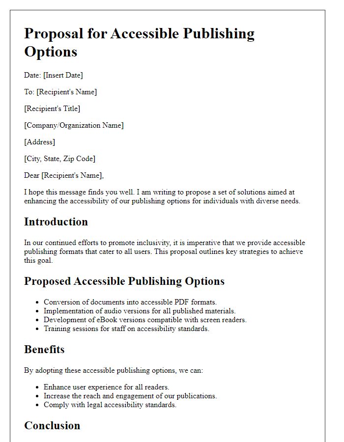 Letter template of proposal for accessible publishing options