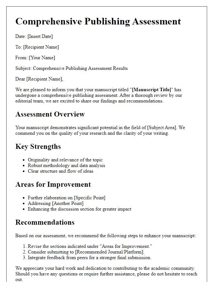 Letter template of Comprehensive Publishing Assessment