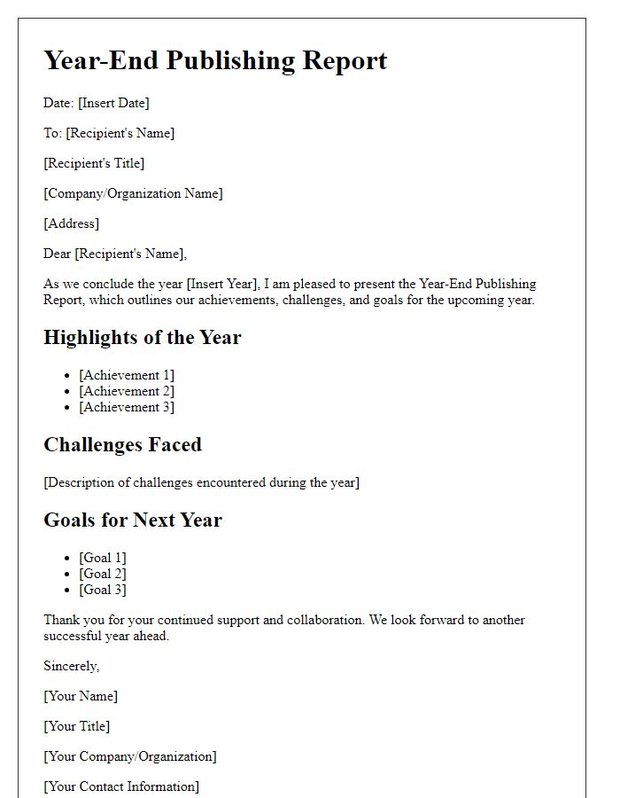 Letter template of Year-End Publishing Report