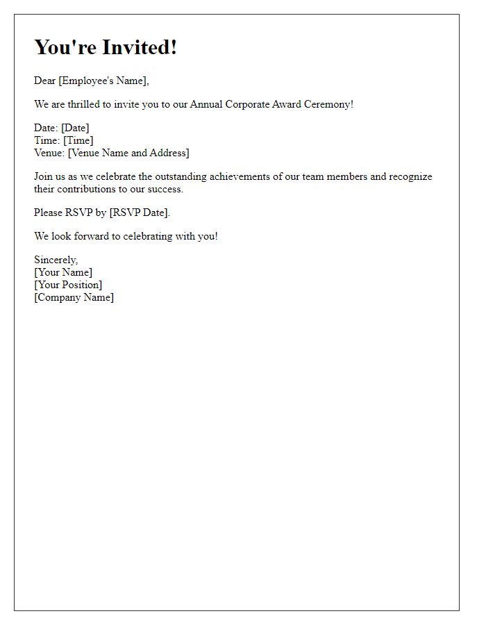 Letter template of corporate award ceremony invite