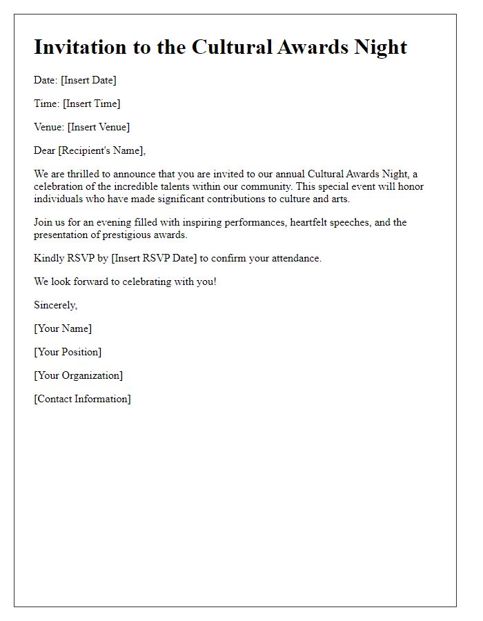 Letter template of cultural awards night notification