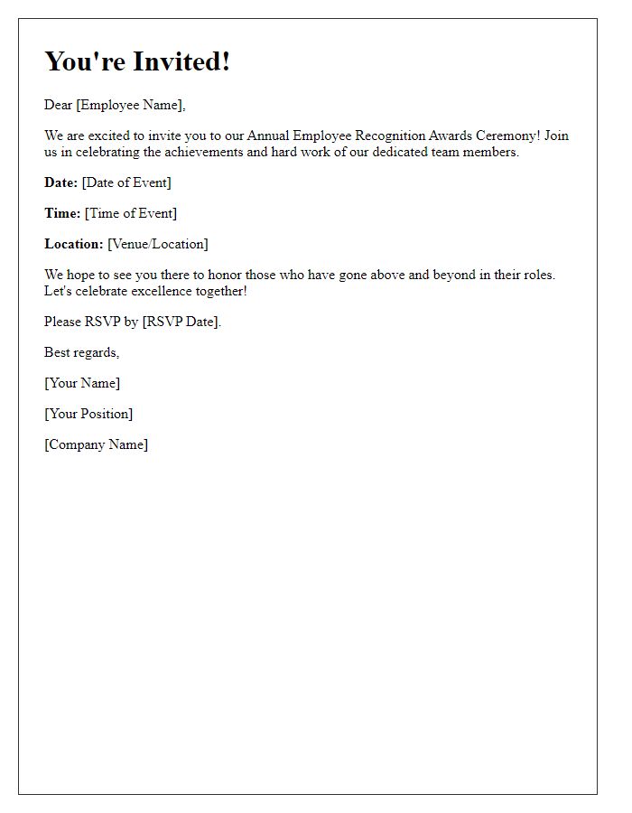 Letter template of employee recognition awards invitation