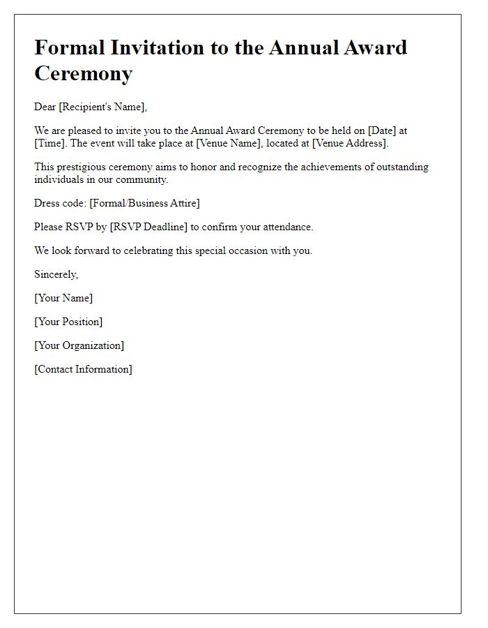 Letter template of formal invitation for award ceremony