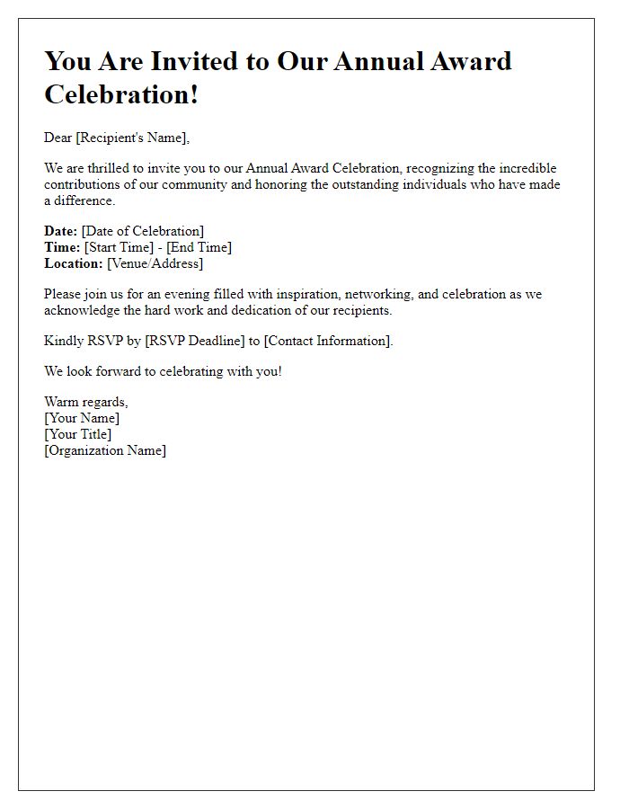 Letter template of nonprofit award celebration invitation