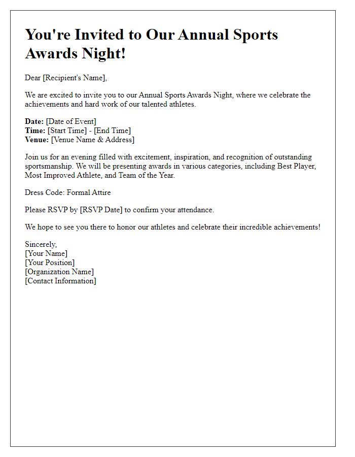 Letter template of sports awards event invitation