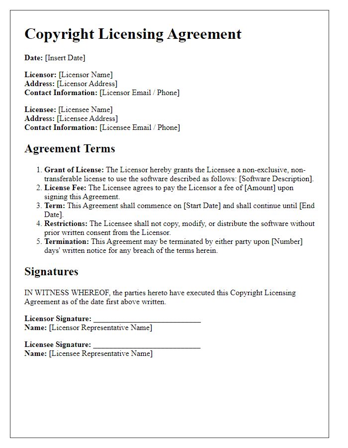 Letter template of copyright licensing agreement for software developers