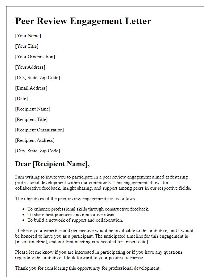 Letter template of peer review engagement for professional development.