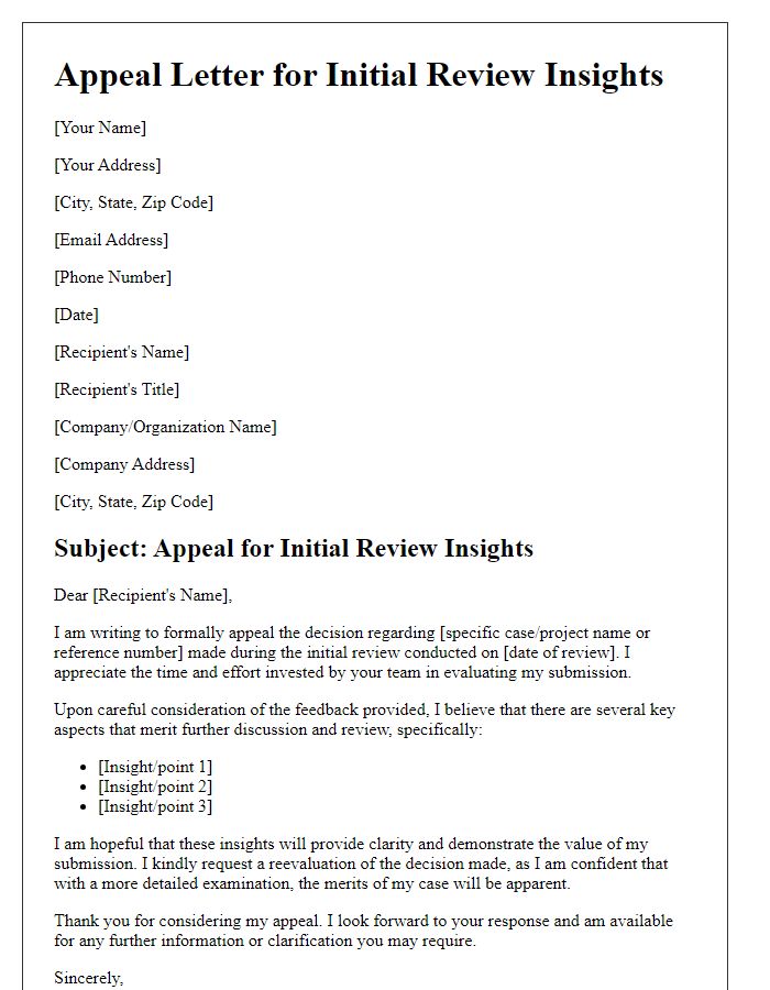 Letter template of appeal for initial review insights