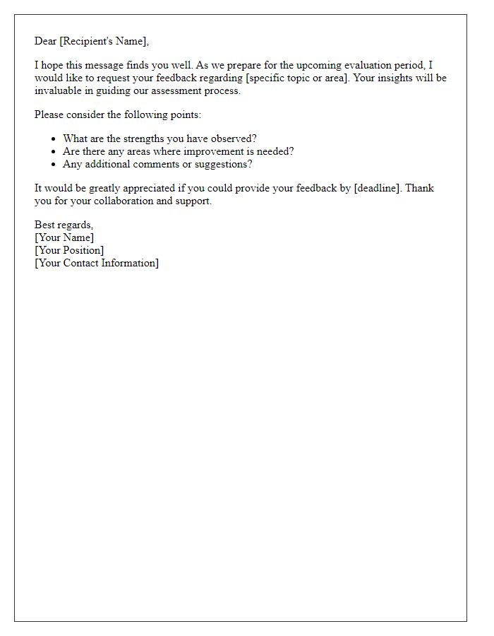 Letter template of communication for pre-evaluation feedback