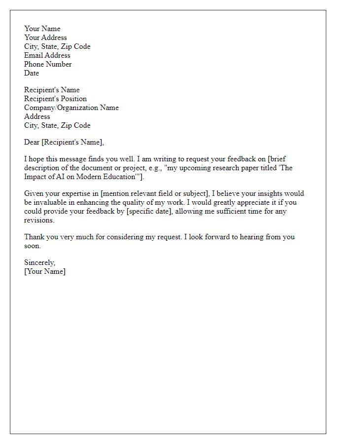 Letter template of request for advance review feedback