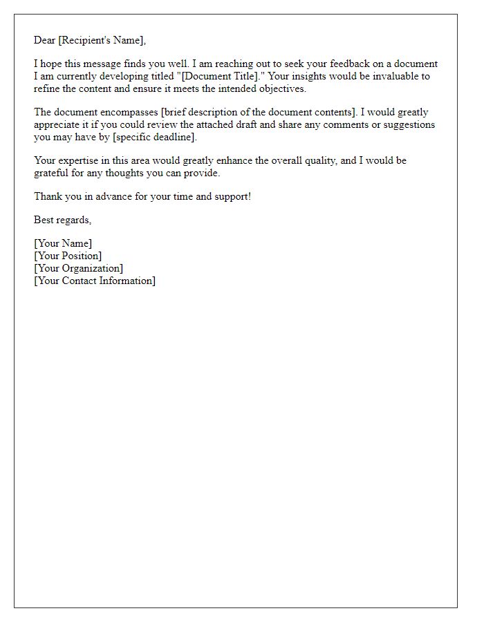 Letter template of solicitation for early feedback on document