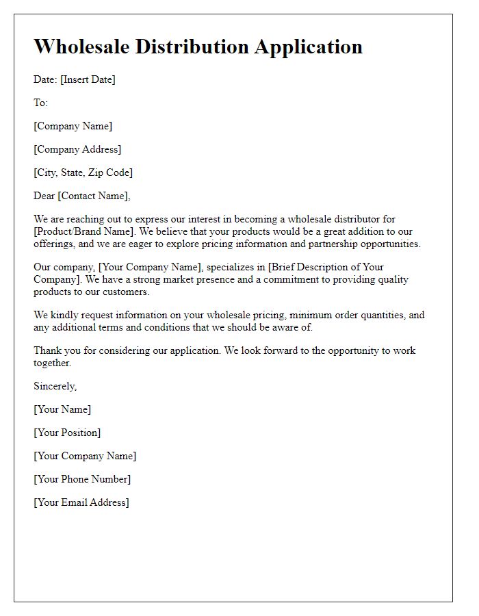 Letter template of Wholesale Distribution Application for Pricing Information