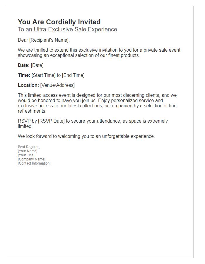 Letter template of invitation to an ultra-exclusive sale experience