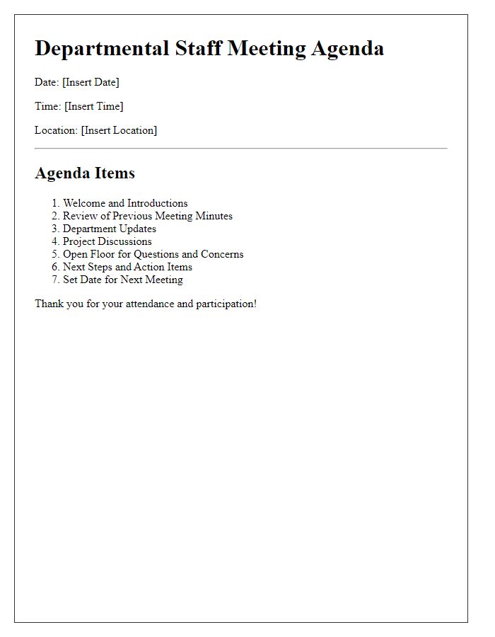 Letter template of agenda for departmental staff meeting