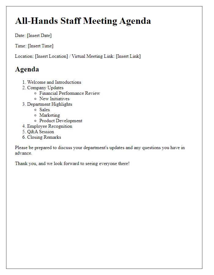 Letter template of all-hands staff meeting agenda