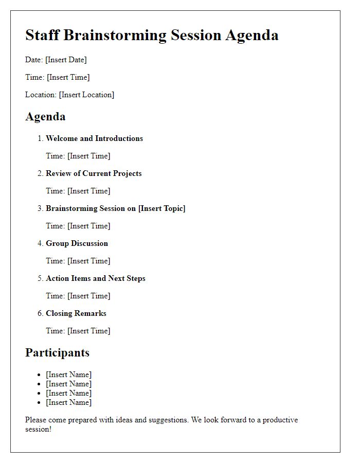 Letter template of staff brainstorming session agenda