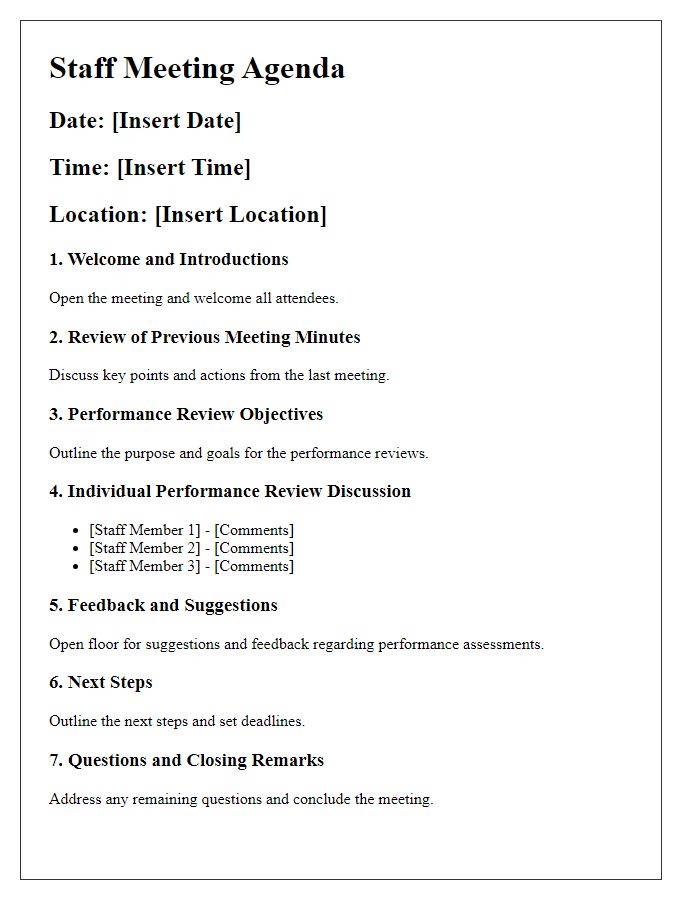 Letter template of staff meeting agenda for performance reviews