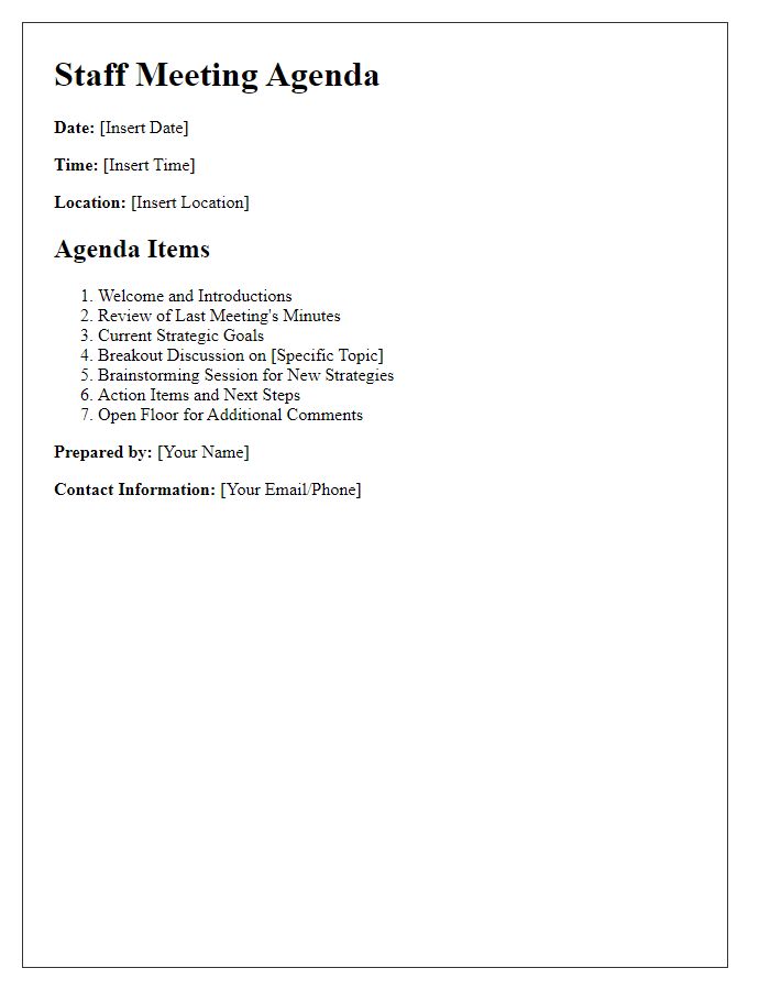 Letter template of staff meeting agenda for strategic planning