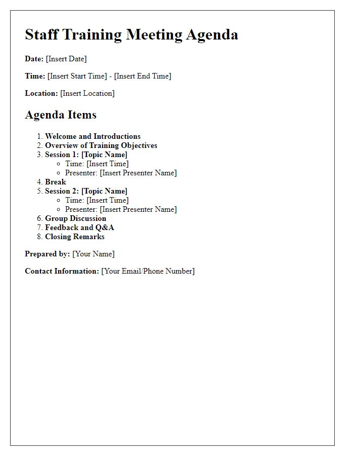 Letter template of staff training meeting agenda