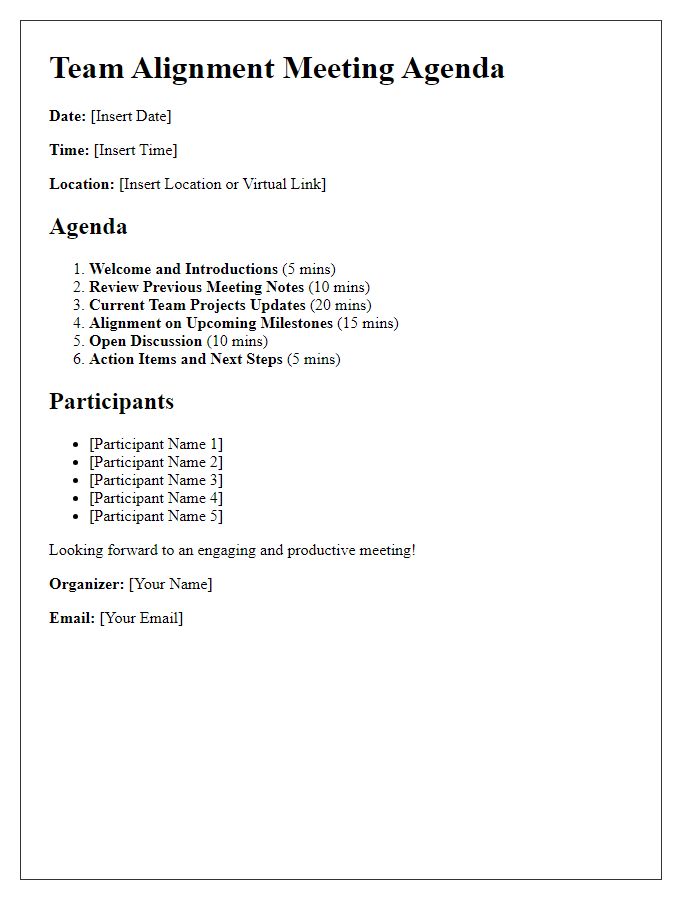 Letter template of team alignment meeting agenda