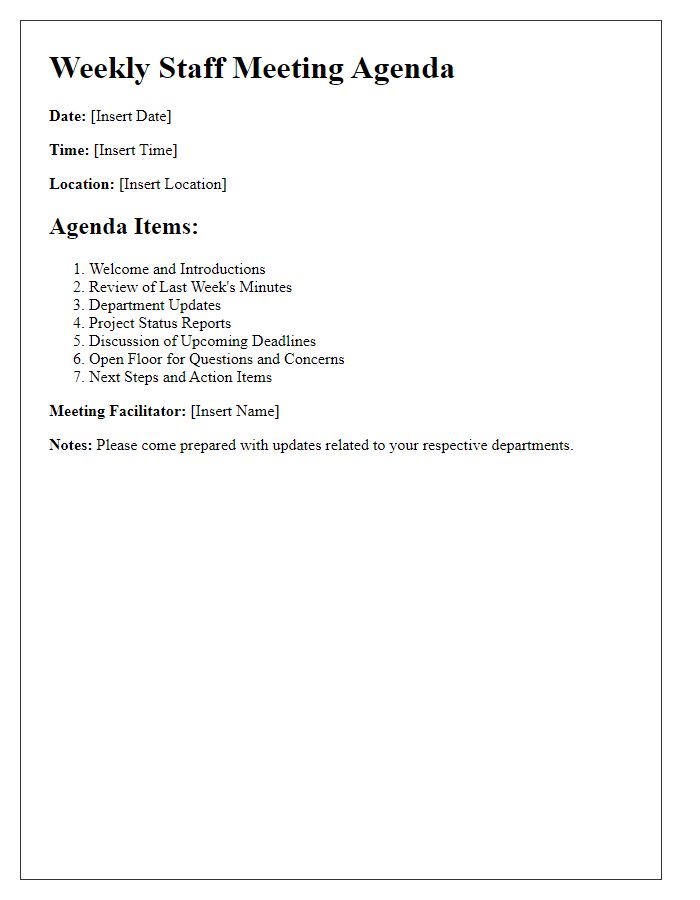 Letter template of weekly staff meeting agenda