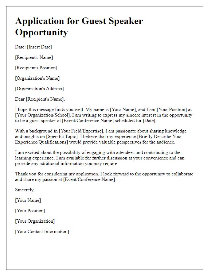 Letter template of application for guest speaker opportunity