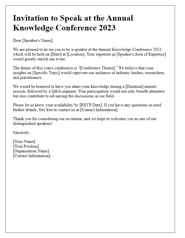 Letter template of invitation for conference speaker engagement