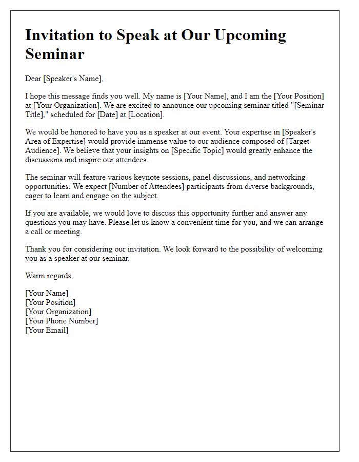 Letter template of outreach for seminar speaker involvement