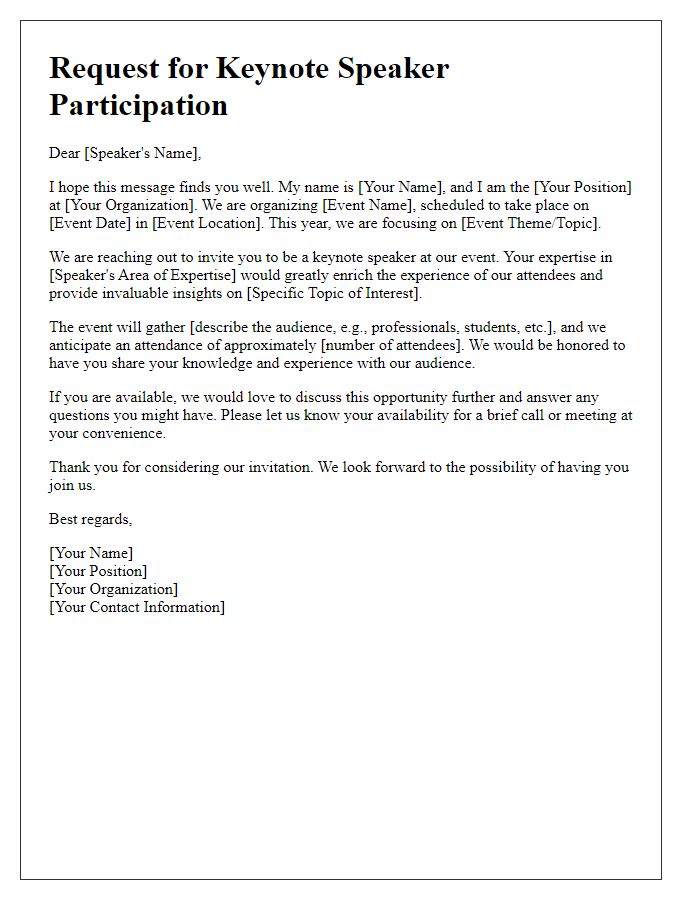 Letter template of request for keynote speaker participation