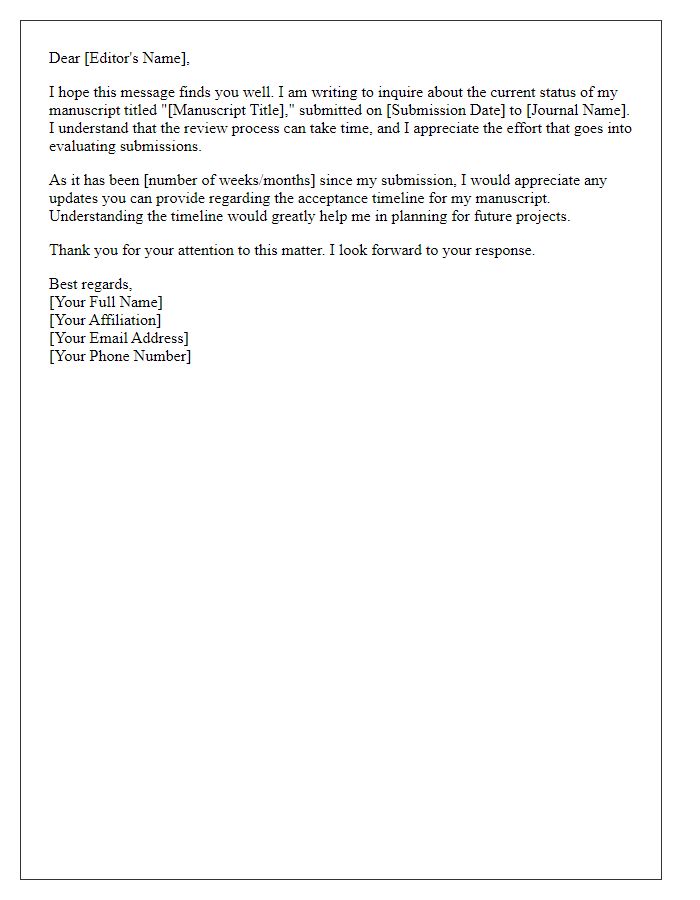 Letter template of query on manuscript acceptance timeline