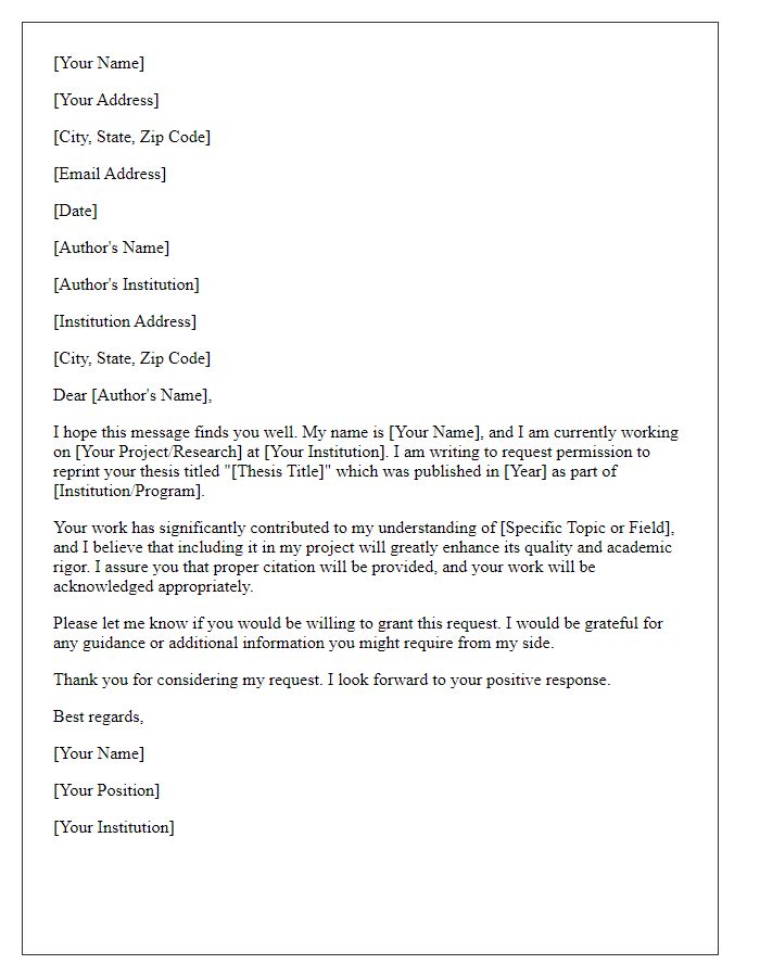 Letter template of reprint request for thesis authors.